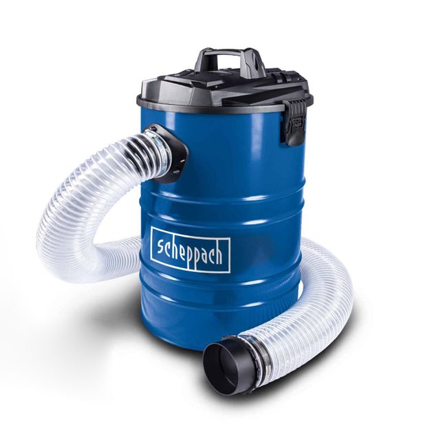 Scheppach dust extractor with flexible hose connection, ideal for cleaning workshops and construction sites.